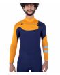 Hombre con traje de neopreno Hurley Advant 4/3mm Chest Zip Fullsuit Azul Marino y Naranja