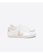 Zapatillas Ecológicas para mujer Veja Esplar de cuero blancas con detalles en color platino y suela de goma blanca 