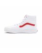 Zapatillas de caña alta Vans Sk8-Hi Pop Classic Tumble en color blanco y banda lateral sidestripe roja para niños de 4 a 8 años izquierda