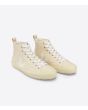 Zapatillas altas ecológicas Veja Nova HT Canvas Butter White Butter Sole beige con logo y cordones blancos para hombre frontal