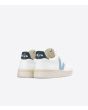 Zapatillas veganas Veja V-10 CWL White Orange Fluo Unisex blancas con azul posterior