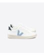 Zapatillas veganas Veja V-10 CWL White Orange Fluo Unisex blancas con azul 