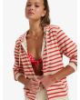 Mujer con sudadera de capucha y cremallera Roxy Perfect Stripe Blanca y Roja cierre