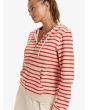 Mujer con sudadera de capucha y cremallera Roxy Perfect Stripe Blanca y Roja lateral