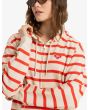 Mujer con sudadera de capucha y cremallera Roxy Perfect Stripe Blanca y Roja bordado logo