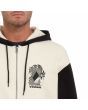 Hombre con sudadera de capucha y cremallera Volcom Watanite blanca y negra serigrafía delantera