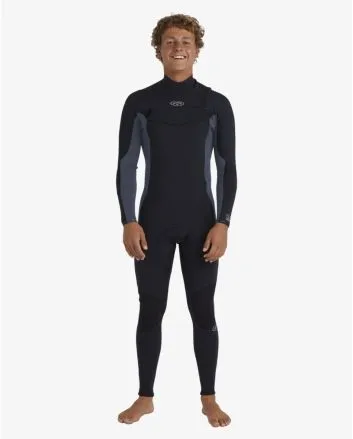 Hombre con Traje de neopreno con cremallera en el pecho Billabong Absolute Natural 4/3mm Blue Combo