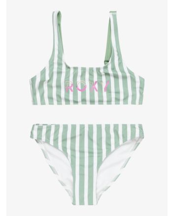 Conjunto de bikini bralette Roxy Girl Bico Active RG Verde rayas para niña 6-16 años