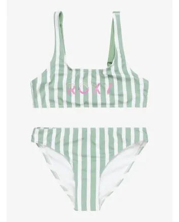 Conjunto de bikini bralette Roxy Girl Bico Active RG Verde rayas para niña 6-16 años