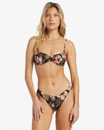 Mujer con Braguita de Bikini Billabong Hooked On Tropics Hike Negro Floral