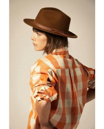 Mujer con Sobrecamisa Brixton Utopia naranja a cuadros