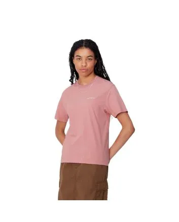 Mujer con Camiseta orgánica de manga corta Carhartt WIP Script Embroidery Dusty Pink Moonbeam