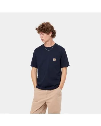 Hombre con Camiseta de manga corta con bolsillo Carhartt WIP Pocket azul marino oscuro 