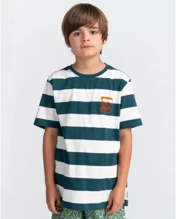 Chico con camiseta de manga corta Rodrigo turquesa con rayas blancas