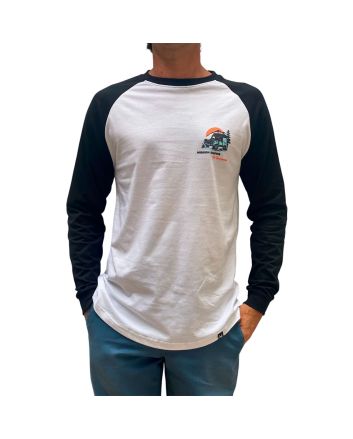 Hombre con Camiseta de manga larga Mission Ranglan Logo Explore Blanco-Negro Unisex 