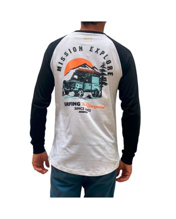 Hombre con Camiseta de manga larga Mission Ranglan Logo Explore Blanco-Negro Unisex 