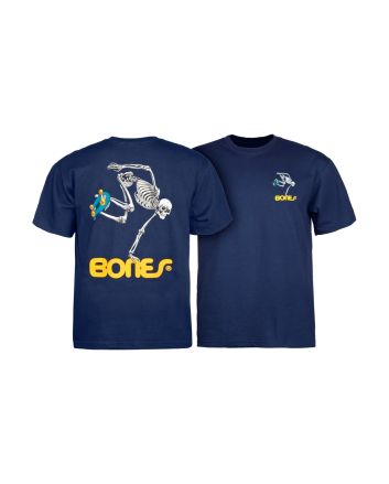 Camiseta de manga corta Powell Peralta Youth Skateboarding Skeleton Azul Marino para niño