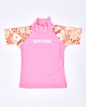 Camiseta de protección solar Rip Curl Girls UV SS rosa para niña