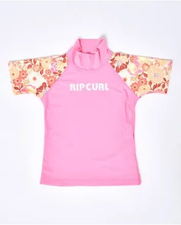 Camiseta de protección solar Rip Curl Girls UV SS rosa para niña