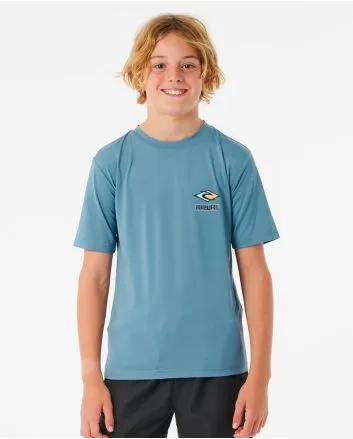 Niño con camiseta técnica de manga corta Rip Curl Tube Heads azul con protección solar UPF 50