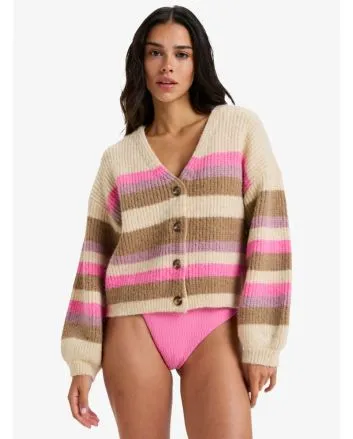 Mujer con Cárdigan de punto Roxy Marble Tiles Stripe Parchment