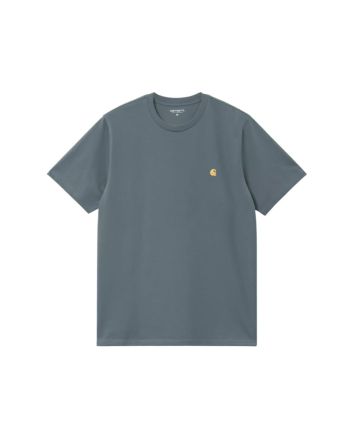 Camiseta Carhartt WIP Chase azul Cozy Blue con logo dorado para hombre