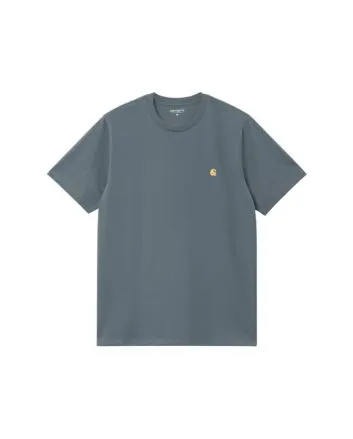 Camiseta Carhartt WIP Chase azul Cozy Blue con logo dorado para hombre