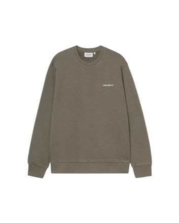 Sudadera Carhartt WIP Script Embroidery verde hoja con logo bordado en blanco para hombre