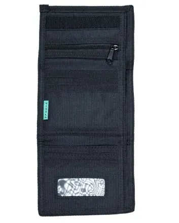 Cartera Vissla Stoke Supply Wallet negra para hombre, triple pliegue y cierre de velcro