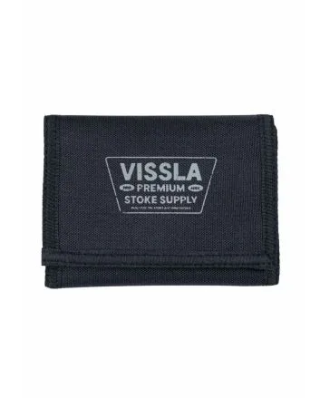 Cartera Vissla Stoke Supply Wallet negra para hombre, triple pliegue y cierre de velcro