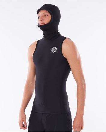 Hombre con Top de neopreno sin mangas con capucha Rip Curl Flashbomb Polypro negro