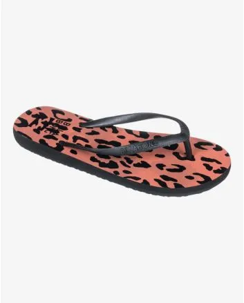 Chanclas Billabong Dama color coral con animal print de leopardo para mujer
