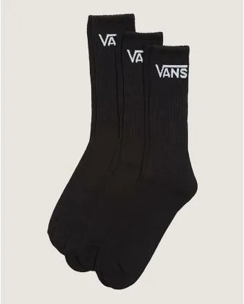 Calcetines Vans Classic Crew 3 Pack negro unisex – diseño acanalado con logotipo Vans