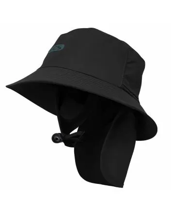 Gorro surf FCS Essential Bucket Hat color negro y turquesa Unisex con orejeras y solapa trasera desmontable