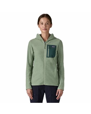 Mujer con forro polar técnico con capucha Patagonia R1 Air Full Zip Hoody Verde