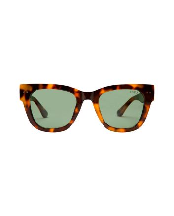 Gafas de sol para mujer I-SEA Andie con montura carey y lentes polarizadas verdes, vista frontal del modelo Tortoise/Green