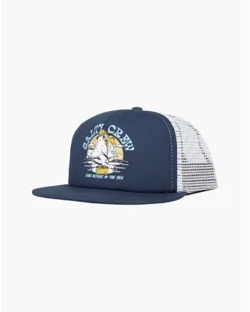 Gorra de malla Salty Crew Gone Fishing Foamy Trucker en azul marino y blanco para niño