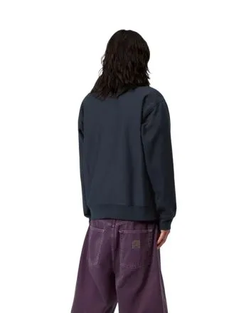 Hombre con sudadera de media cremallera Carhartt WIP Half Zip American Script Azul Marino