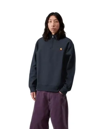 Hombre con sudadera de media cremallera Carhartt WIP Half Zip American Script Azul Marino