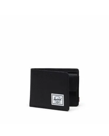 Cartera Herschel Roy Wallet Coin negra cerrada con logo frontal