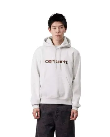 Hombre con sudadera de capucha Carhartt WIP Hooded Carhartt Sweatshirt Gris Ceniza Jaspeado con logo granate