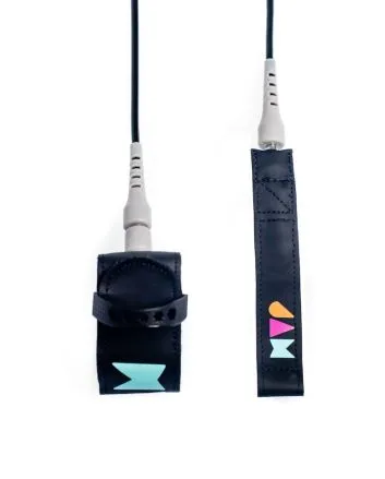 Invento para tablas de surf Jam Traction Comfortlight Grom Leash 5" en color negro con detalles en turquesa, naranja y rosa