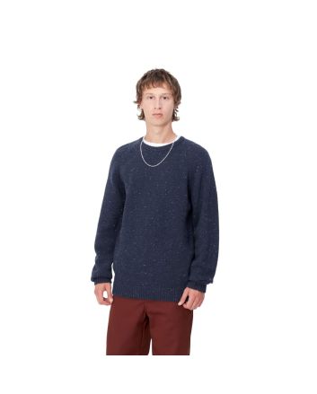 Hombre con Jersey de lana Carhartt WIP Anglistic Sweater Speckled Air Force Blue