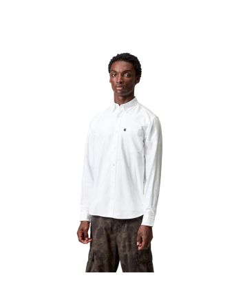 Hombre con camisa de manga larga Carhartt WIP C-Logo Shirt White-Dark Navy