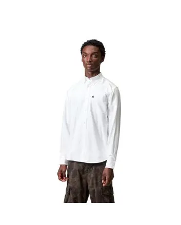 Hombre con camisa de manga larga Carhartt WIP C-Logo Shirt White-Dark Navy