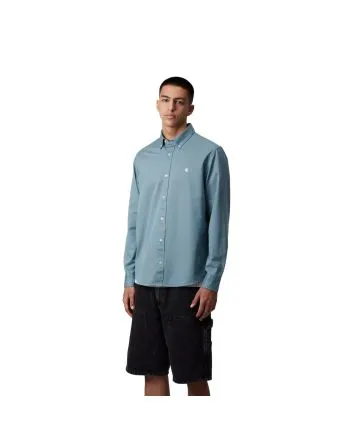 Hombre con camisa de manga larga Carhartt WIP Madison Shirt Icy Water-Wax