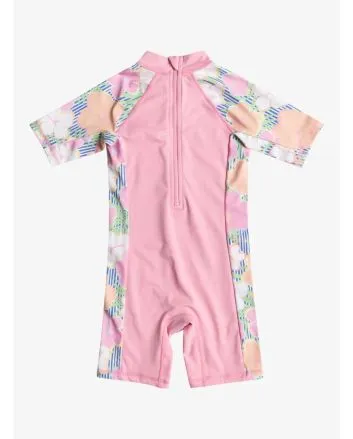 Licra de protección solar con manga corta Roxy Tiny Flower Rosa Flora para niñas de 2 a 7 años