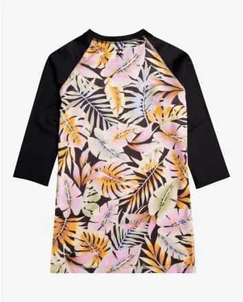 Licra de manga corta de protección solar UPF 50+ Billabong Surf Capsule negra floral para mujer