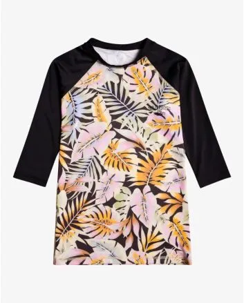 Licra de manga corta de protección solar UPF 50+ Billabong Surf Capsule negra floral para mujer