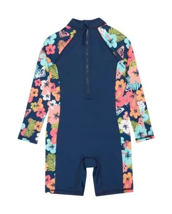 Mono de protección solar Roxy Morning Flower con manga larga color azul floral para niña 2-7 años